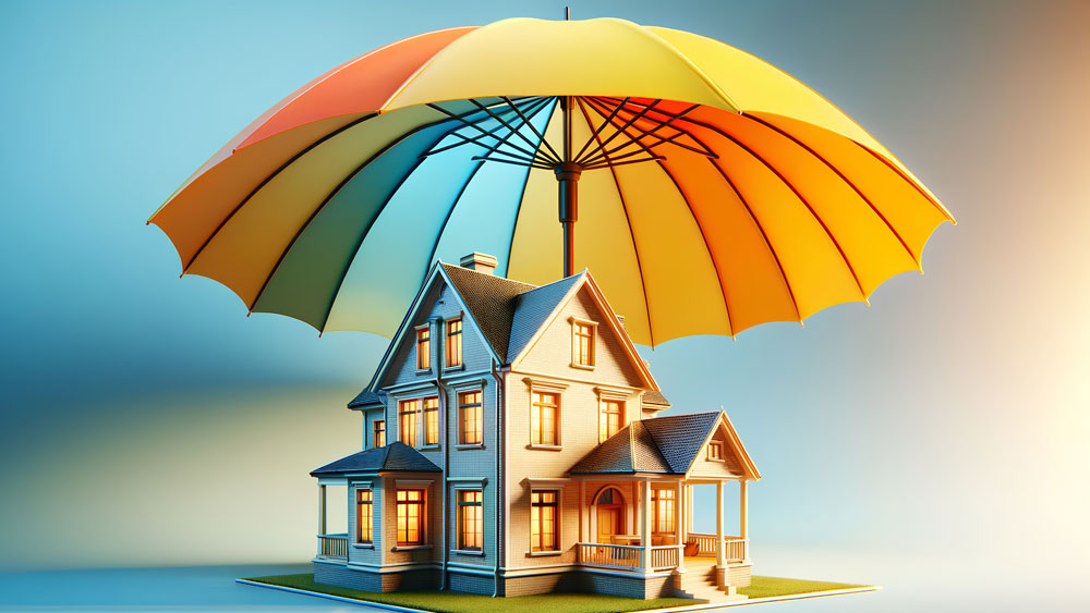 house shielded by umbrella